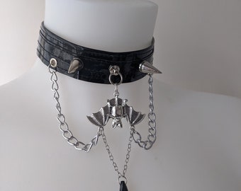 PVC Bat Spiked Gothic Choker, Bat Choker, Goth Choker, Chain Choker