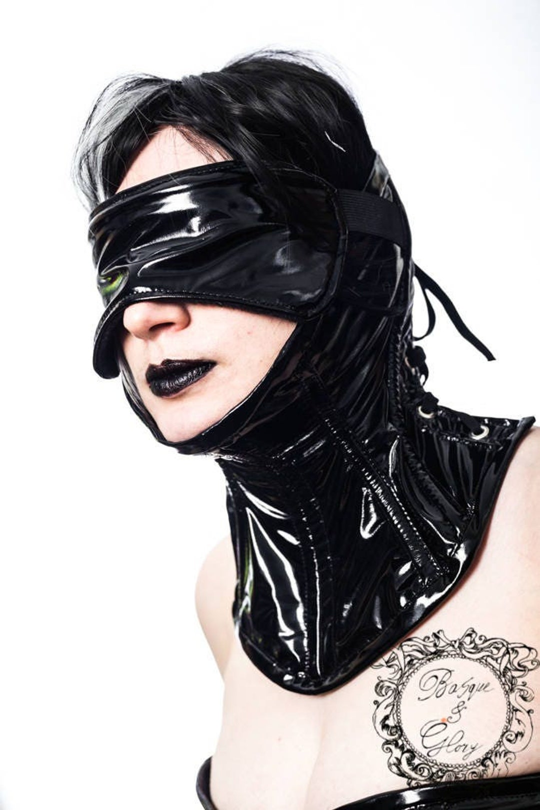 Reif PVC Fetisch Halskorsett mit Knebel und Augenbinde für Etsy.de