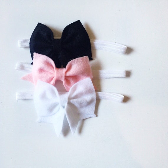 Items similar to Pink/black/white teacup bow headband pack on Etsy