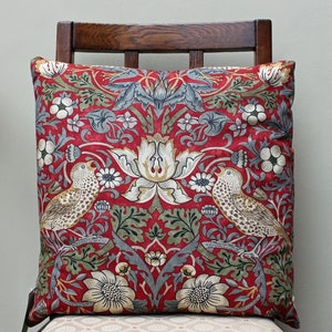 William Morris Strawberry Thief Crimson Brown Birds Cushion Cover 16" x 16" Morris & Co. fabric