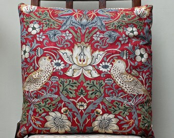 William Morris Strawberry Thief Crimson Brown Birds Cushion Cover 16" x 16" Morris & Co. fabric