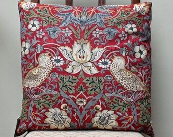 William Morris Strawberry Thief Crimson Brown Birds Cushion Cover 16" x 16" Morris & Co. fabric