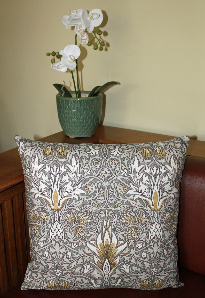 William Morris Snakeshead Cushion Cover 16 x 16 Morris & Co. Fabric Design on both sides image 3