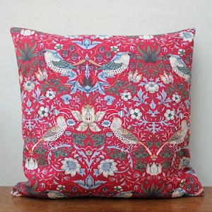 William Morris Strawberry Thief Minor Red Cushion Cover 17" x 17" - Design on both sides