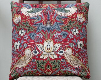 William Morris Strawberry Thief Crimson Cushion Cover 16" x 16" - Sanderson Fabric