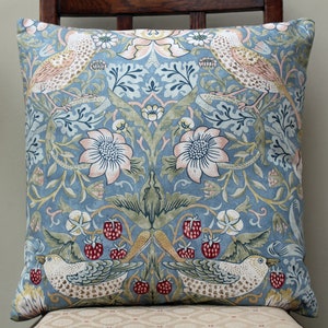 William Morris Strawberry Thief Slate Complete Cushion 16" x 16" Morris & Co. Fabric - Design both sides