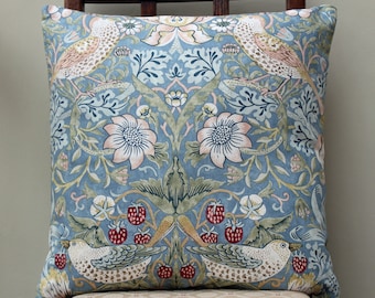 William Morris Strawberry Thief Slate Complete Cushion 16" x 16" Morris & Co. Fabric - Design both sides