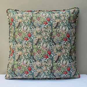 William Morris Golden Lily Cushion Cover 17" x 17" Piped Edge - Design on both sides