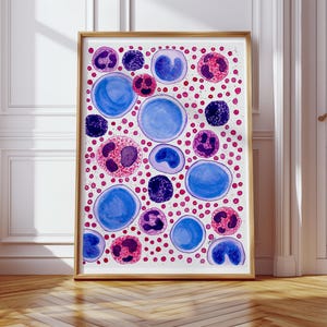 Histologia białych krwinek, histologia akwarelowa, sztuka hematologiczna, prezent hematologiczny, sztuka histologiczna