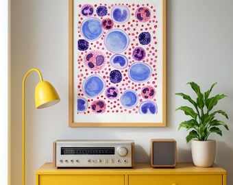 White blood cell histology art printable, classroom printable art, cell biology art printable, hematologist gift, oncologist gift