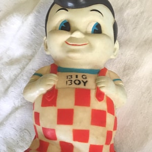 BIG BOY BURGERS Advertising Doll 1980s vintage Money box Coin bank Vinyl Retro Toy Collectable