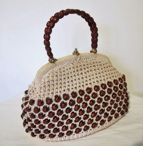 BAG, Genuine 1950s - 1960s VINTAGE, Beige Crochet,