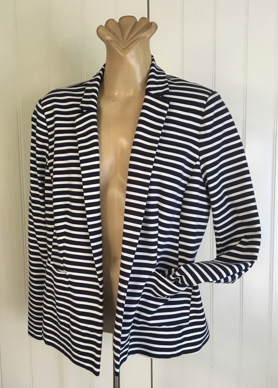 JACKET Navy White STRIPE Coat Cardigan 80s Vintag… - image 1