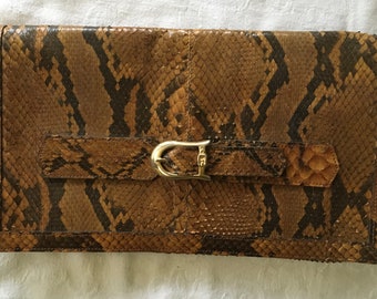 SNAKE SKIN Leather CLUTCH Bag 50s Vintage Handbag Envelope Buckle detail Purse Retro Gift