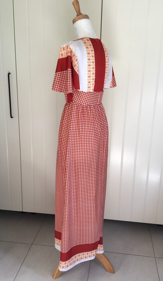 DRESS 1960s - 70s Vintage Maxi Geo Border print B… - image 4