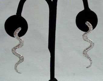 Laurel Burch Stylized Silvertone Snake Pierced Designer Earrings - Vintage - Signed