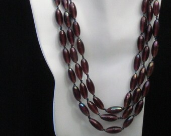 Vintage Three Strand Necklace - Amethyst Purple Carnival-Finish Glass Beads