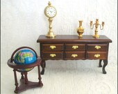 Doll House Furniture and Decor Items - Buffet, Globe, Brass Clock, Vase, Candelabra