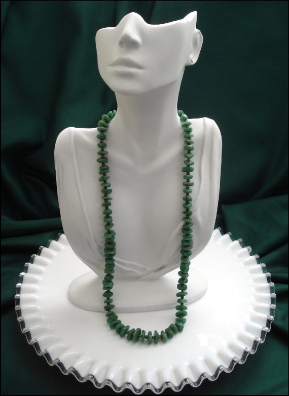 Vintage Aventurine 24" Inch Bead Necklace with Gol