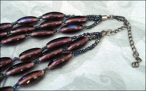 Vintage Three Strand Necklace - Amethyst Purple C… - image 3