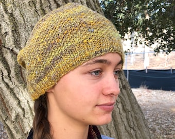 Handspun, Handknit Wool Hat. Soft Beanie Cap. Golden Yellow Harvest, OOAK #8