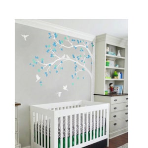TREE WALL DECAL - Large Nursery Vinyl Wall Sticker - Tree Mural With Bird Stickers - K003