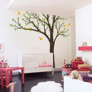 Large Spring Tree Wall Decal with Birds - Vinyl Art for Home Decor - Nature wall art sticker for nursery - Spring wall muralK013