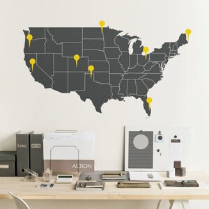 PUSH PIN sticker - Grote USA Wall Map Sticker - Reisbestemming Sticker - M001