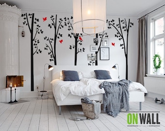 TREE WALL DECAL- Large Tree Bedroom Wall Sticker With Birds - K021