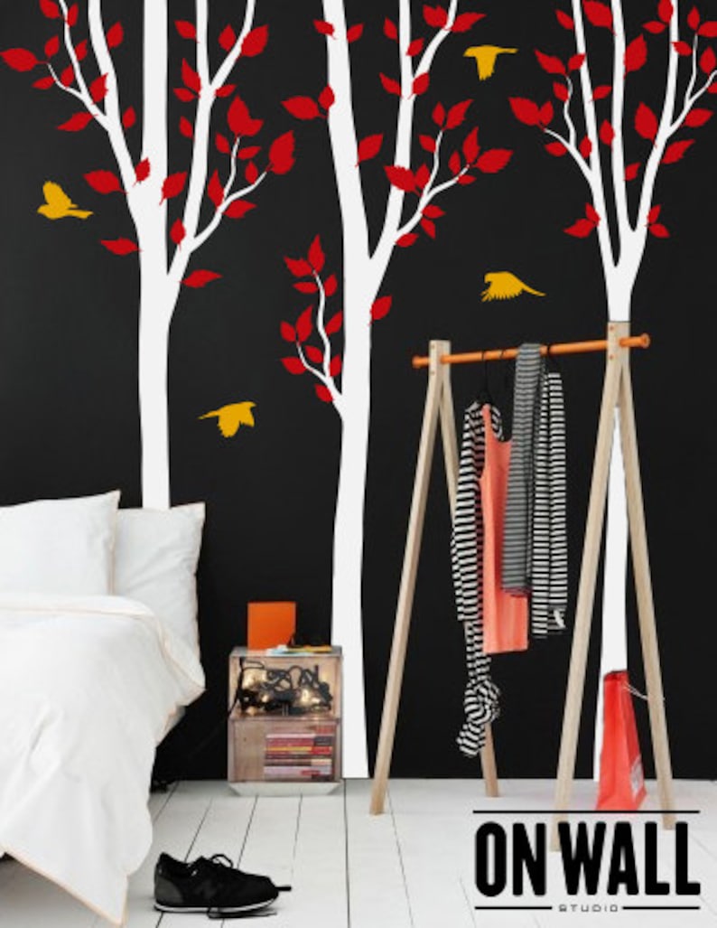 Nature Large Tree Vinyl Wall decals with Birds set of 3 Tree Etsy