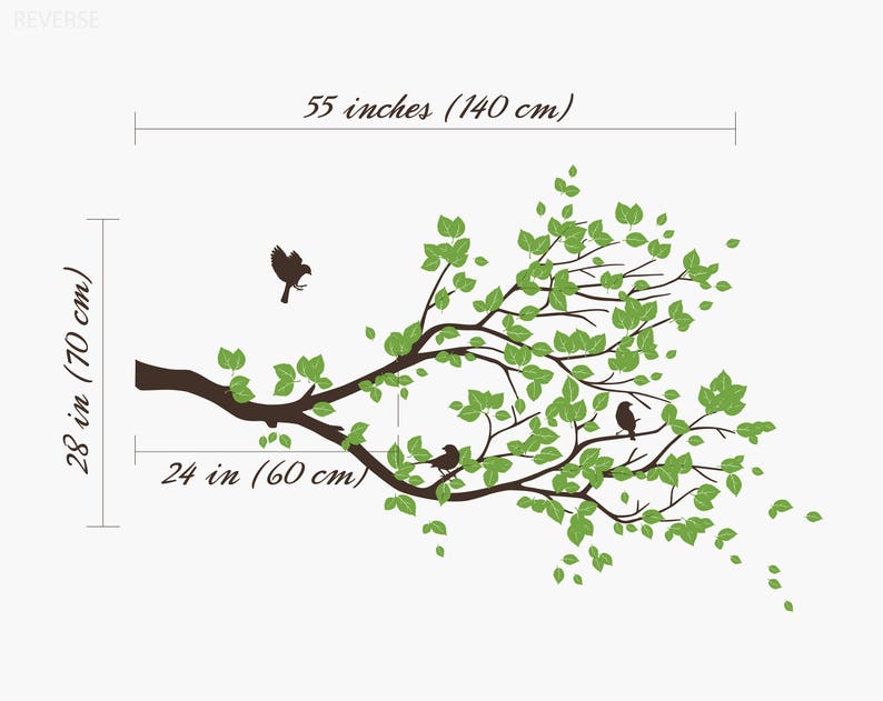 TREE WALL DECAL Delicate Tree Branch With Birds Living Room Sticker S002 Reverse Cut image 3