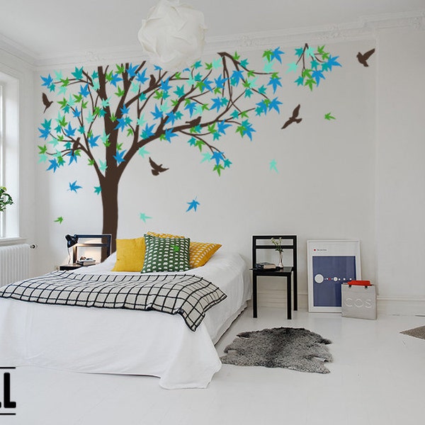 TREE WALL DECAL- Gran árbol de arce vivero - Pegatina adhesiva de vinilo - K024