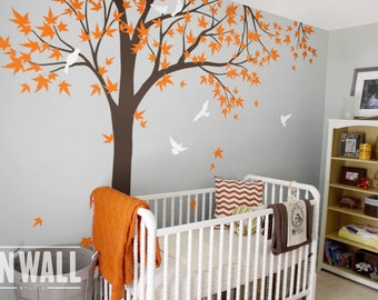 Gorgeous Large Maple Tree Wall Decal with Birds - Eye-Catching Vinyl Art for Home - Nature wall art sticker for kids room, nursery K024