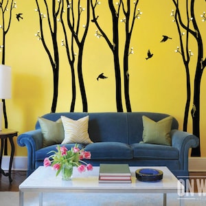 TREE WALL DECAL-Large Birch Tree Nursery Wall Sticker- Vinyl Wall Bird Stickers - MM002
