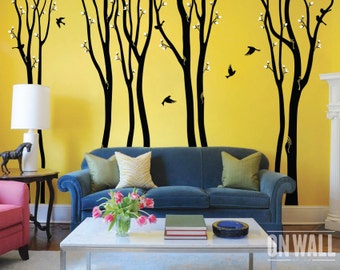 TREE WALL DECAL-Large Birch Tree Nursery Wall Sticker- Vinyl Wall Bird Stickers - MM002