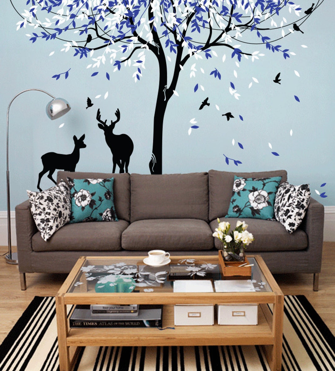 TREE WALL DECAL - Deer Wall Sticker - Large Wall Decal With Birds ...