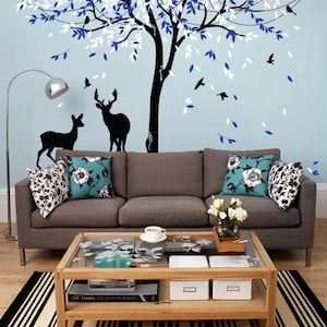 TREE WALL DECAL - Deer Wall Sticker - Large wall decal with birds -  MM005