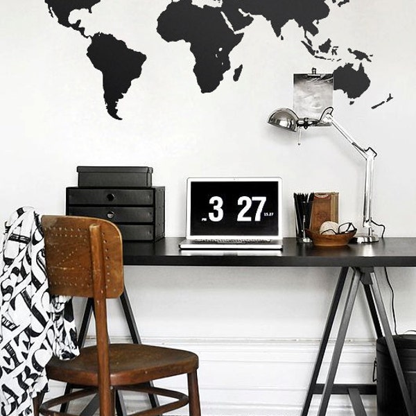 WORLD MAP DECAL - Detailed World Map Sticker- Back To School Mural - WM002