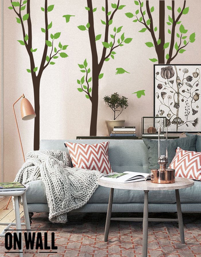 Nature Large Tree Vinyl Wall decals with Birds set of 3 Tree Etsy