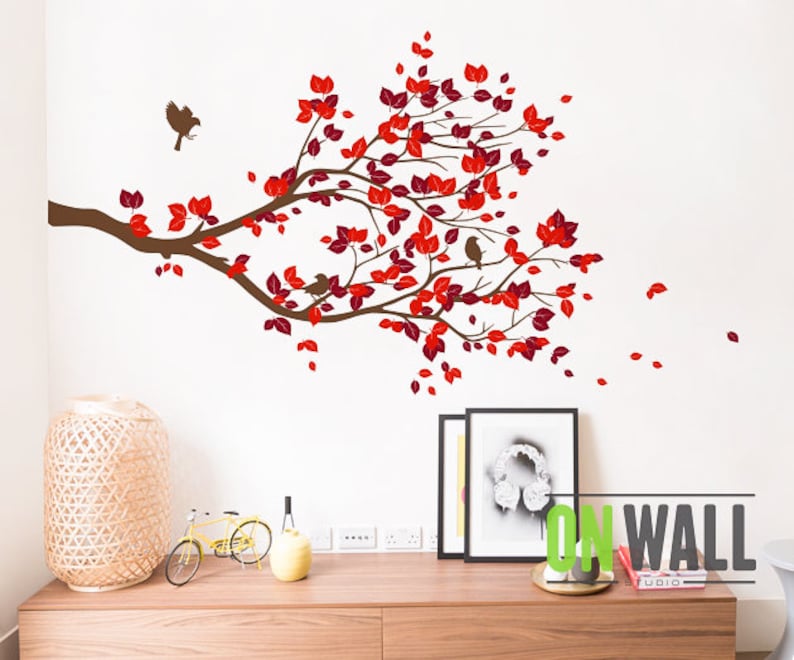 TREE WALL DECAL Delicate Tree Branch With Birds Living Room Sticker S002 Reverse Cut image 1