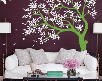 Large TREE WALL DECAL- Tree and Cranes Wall Sticker- Calming Wall Art- MM027