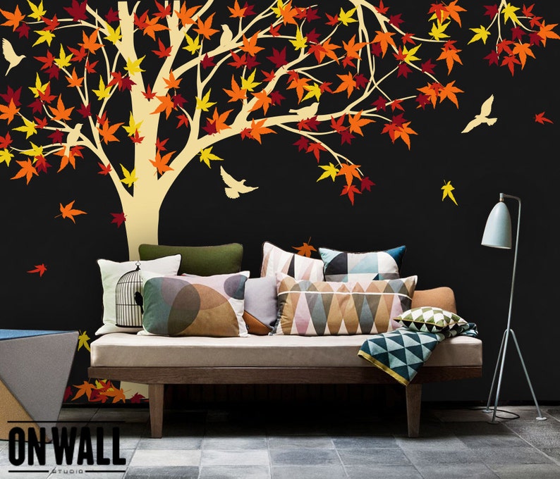 TREE WALL DECAL Large Maple Tree Vinyl Sticker-Nursery Wall Décor-Wall bird stickers K024B image 2