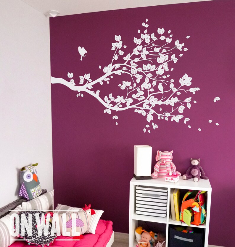 TREE WALL DECAL Delicate Tree Branch With Birds Living Room Sticker S002 Reverse Cut image 2