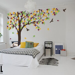 Große Herbst Baum Aufkleber, Kinderzimmer Vinyl Aufkleber, Wand-Wand-Aufkleber, Vinyl Wand Aufkleber Vogel Aufkleber K024