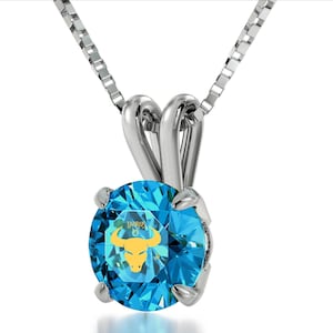925 Sterling Silber Sternzeichen Anhänger · Stier Halskette eingeschrieben in 24 Karat Gold auf Swarovski-Kristall · 18 "Kette · Sternsymbol Geschenk für Sie