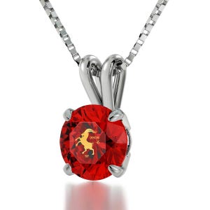 Mage Sale! 925 Sterling Silver Zodiac Pendant Capricorn Necklace Inscribed in 24k Gold on Swarovski Crystal, 18&quot; Chain, Jewelry Gift for Her