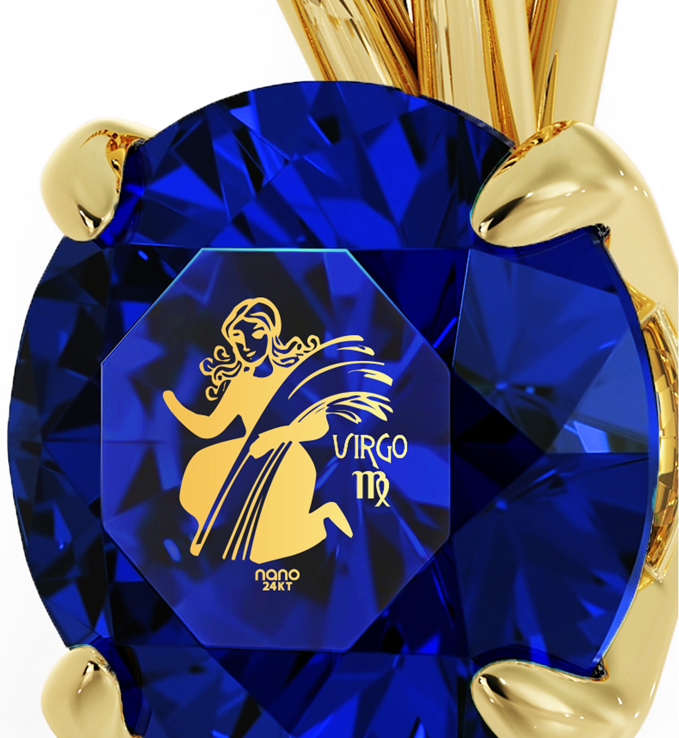 Gold Plated Silver Zodiac Pendant Virgo Necklace Inscribed in 24k Gold on Swarovski Crystal 18 Gold Plated Silver Chain Birthday Present Etsy Canada