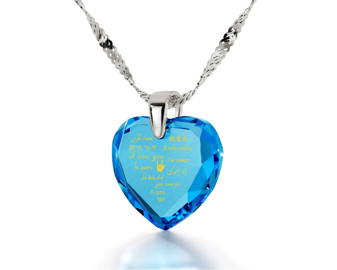 I Love You Necklace 925 Sterling Silver Heart Pendant Etsy