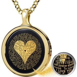 Romantic Wedding Anniversary Gift for Wife, Necklace with I Love You in 120 Languages in 24k Gold, Mother's Day Gift for Her