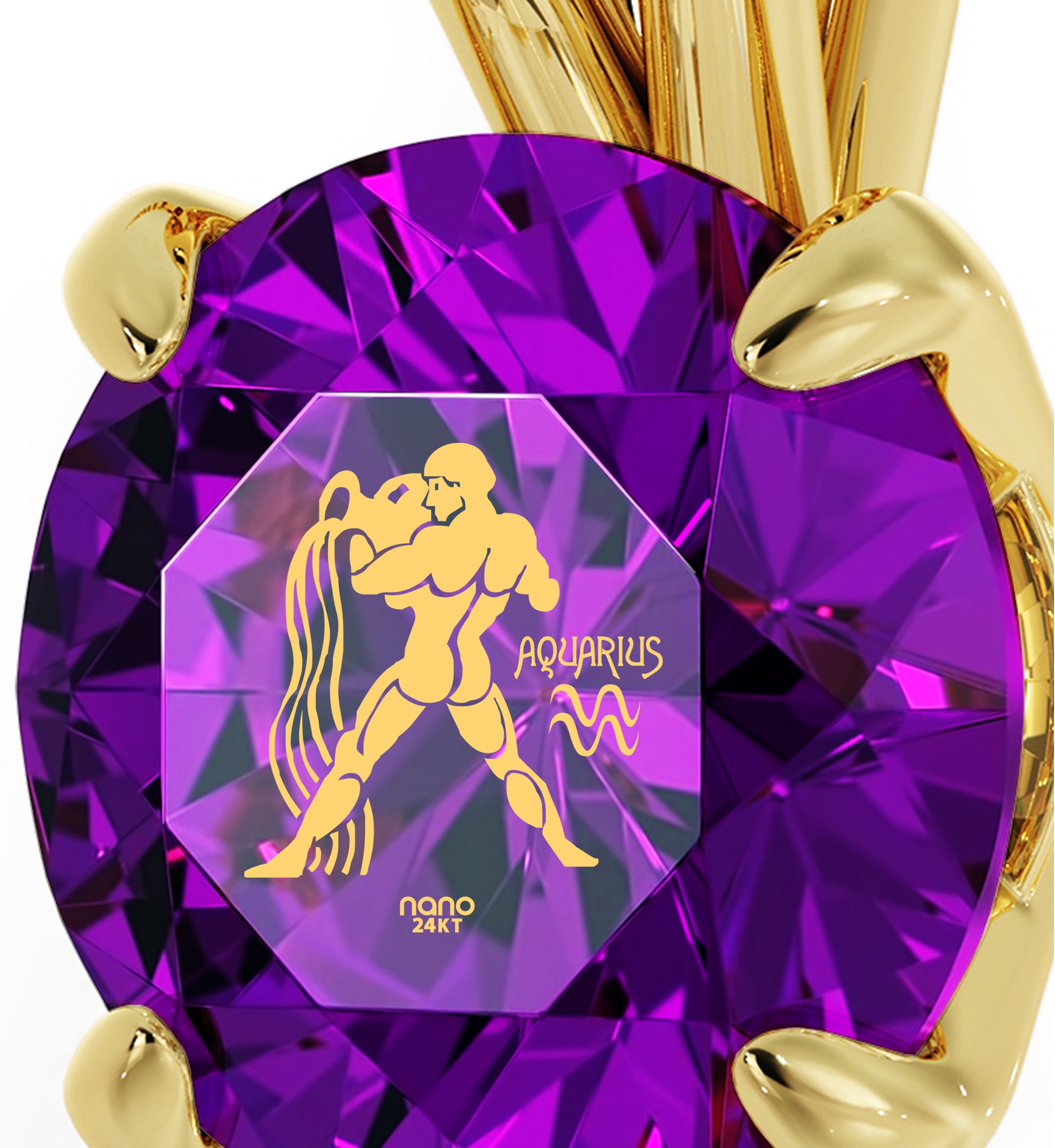 14k Yellow Gold Zodiac Pendant Aquarius Necklace Inscribed in Etsy